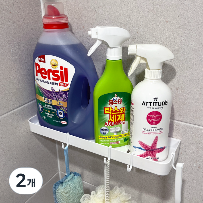 강력 접착 무타공 물빠짐 다용도 욕실 수납 선반 정리대 모서리솔2종키트, 2개, 화이트