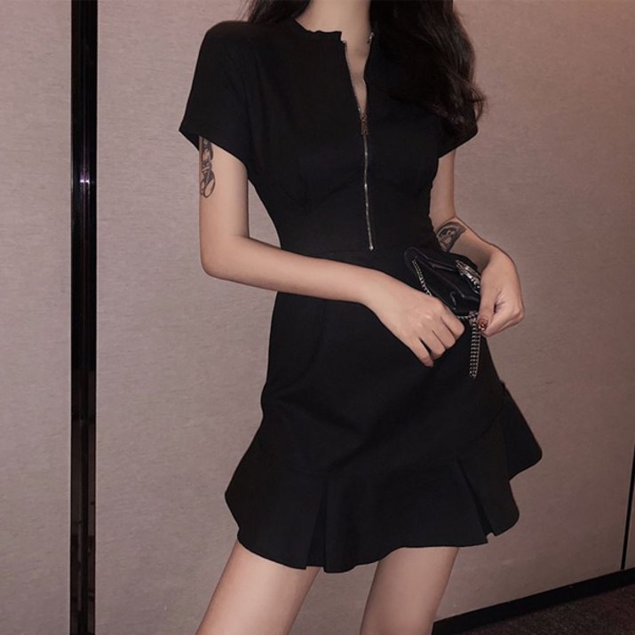 구디프 집업 미니 반팔 원피스 구디프 집업 미니 반팔 원피스