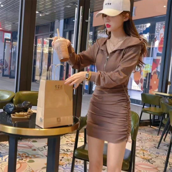 피어니스트 반집업 캐주얼 후드 원피스