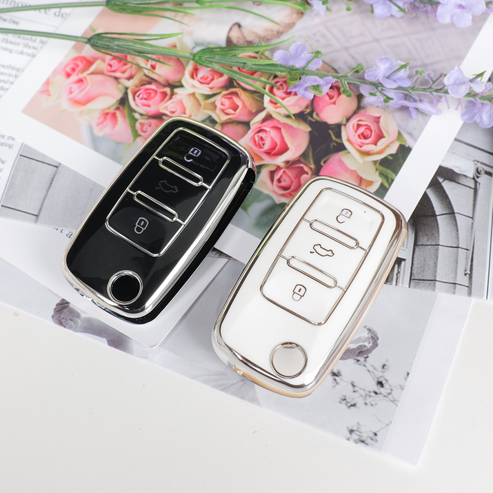 바이어블 폭스바겐 호환 자동차 tpu 키케이스 키홀더 키커버 3버튼 5버튼, 3버튼 폴딩A 화이트실버 VATA10
