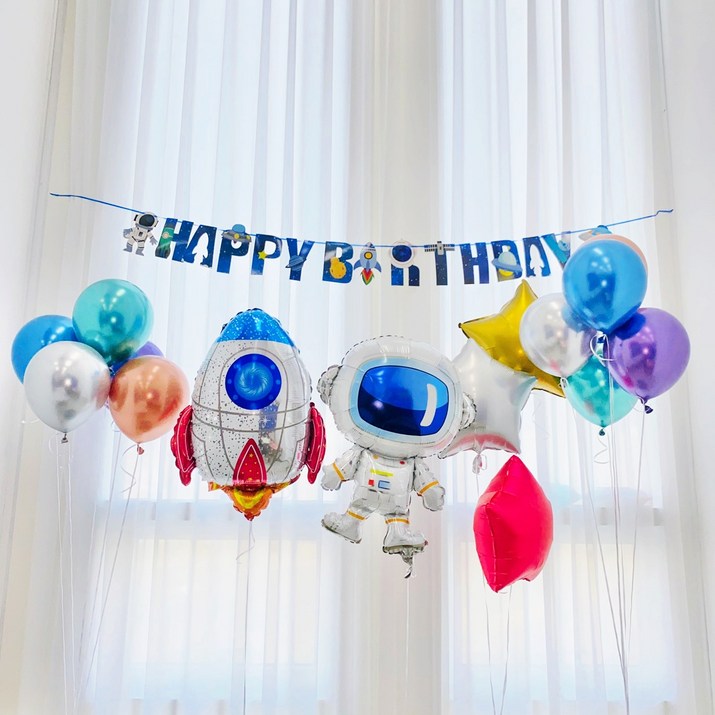 레인보우칩스 우주 로켓 풍선 가랜드 세트 생일풍선 파티풍선 생일파티용품, 우주로켓풍선가랜드세트