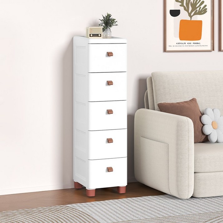 FODOSS 틈새수납 다서랍장 이동식 서랍장 대용량 수납정리 플라스틱 조립, 화이트, 1개, 유백색