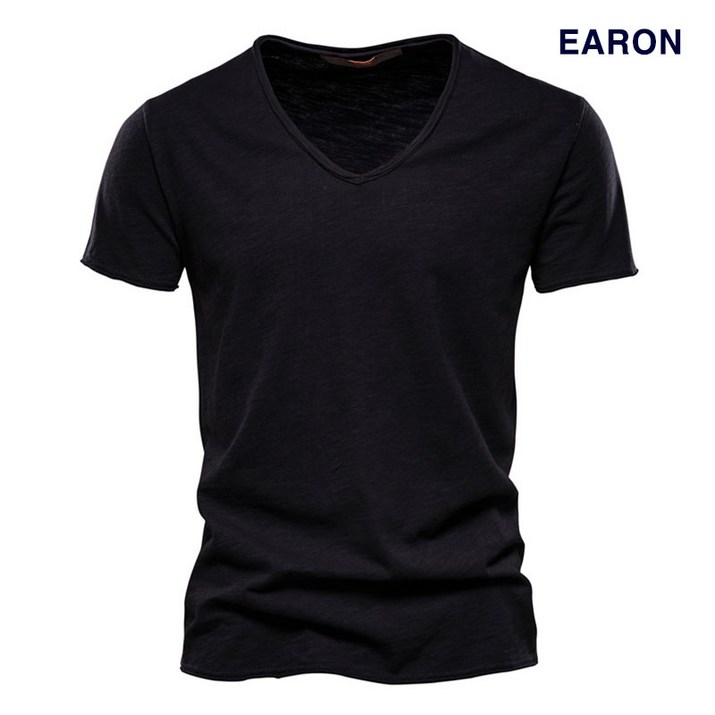 EARON 브이넥 링클 반팔 티셔츠