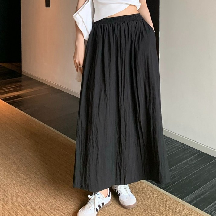 바스락 A라인 데일리 허리밴딩 가벼운 롱 스커트