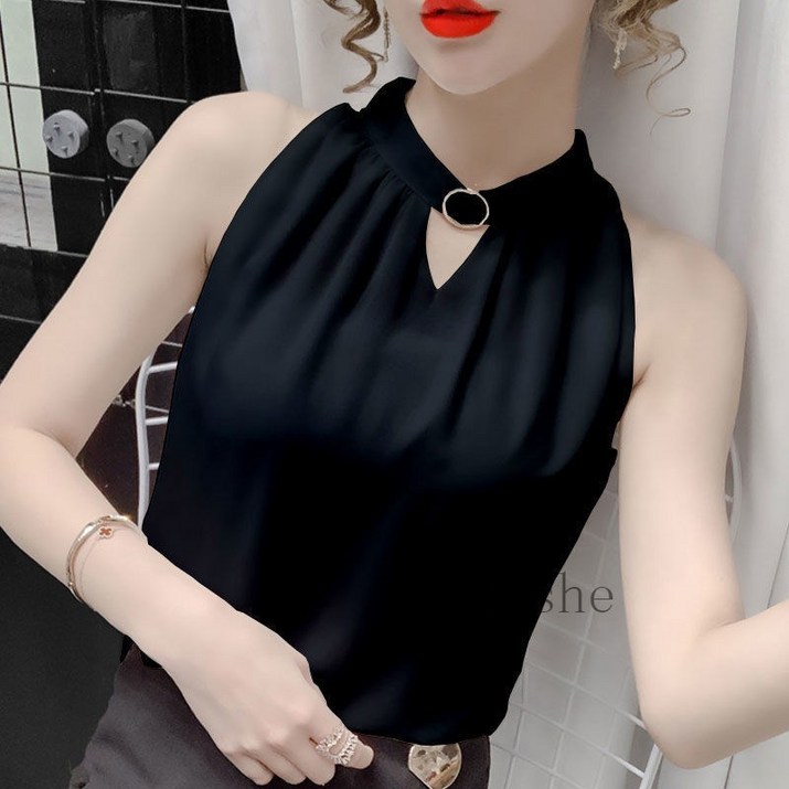 Myshe여름 홀터넥 나시 블라우스 여자 시폰 민소매 블라우스 XiaoM01706FEI706SY09