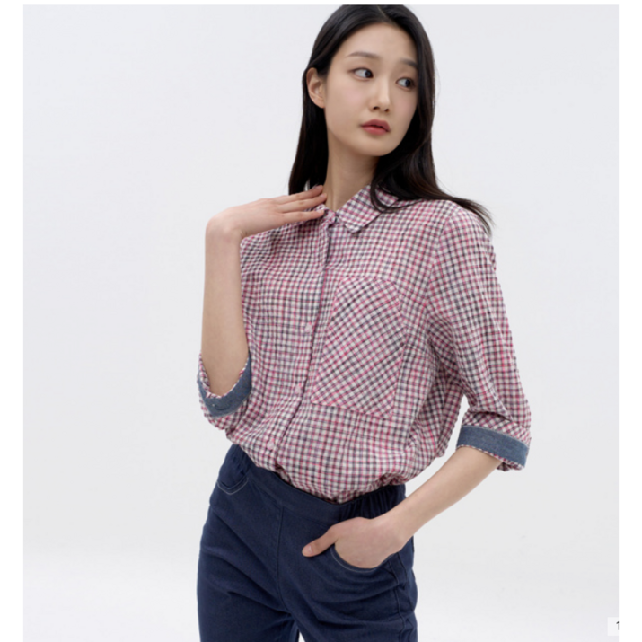 지센창원여성 체크 소매 롤업 셔츠 2색 LCWSN430