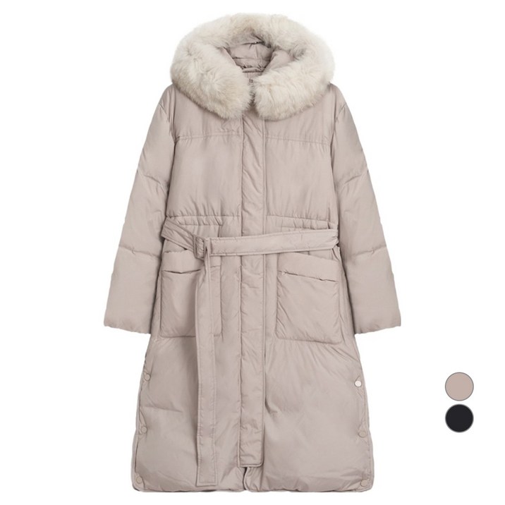 올리브데올리브 여성용 아웃포켓 벨티드 롱 덕다운코트