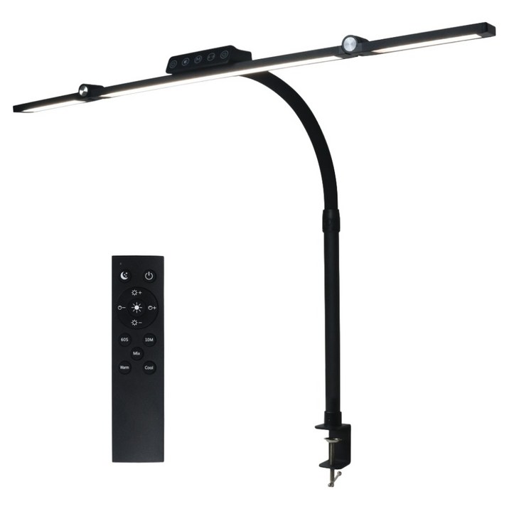 루미라인 와이드 듀얼폴딩 클램프타입 리모컨 책상용 LED 스탠드, 블랙