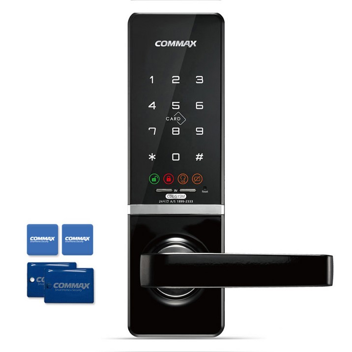COMMAX 스마트 무타공 손잡이 있음 도어락  카드키 4p 세트 CDL515M