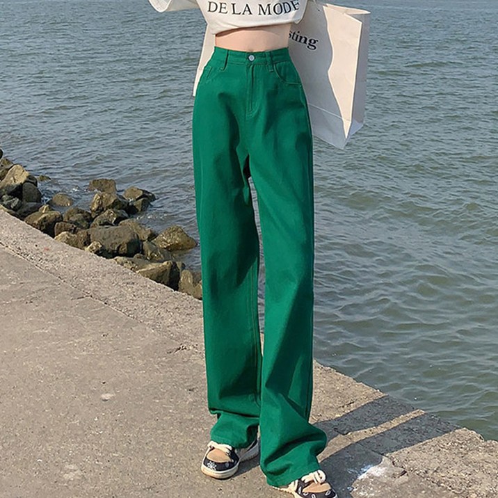 메이첼 여성용 톡튀 컬러 스트레이트 데님 면 팬츠 10653