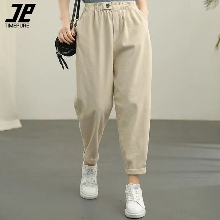 타임퓨어 여성 9부 밴딩 배기팬츠 루즈핏 빅사이즈 날씬해 보이는 배기바지 키작녀 봄가을 벌룬팬츠