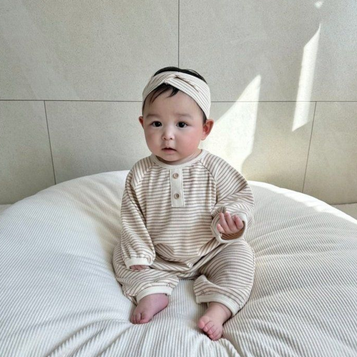 아기 백일 돌 단가라 줄무늬 슈트 헤어밴드 세트