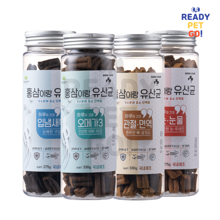 국내산제조 동물병원간식 홍삼이랑유산균 강아지 가수분해 영양간식 275G 4종, 눈눈물깨끗한 눈 루테인, 300g, 1세트