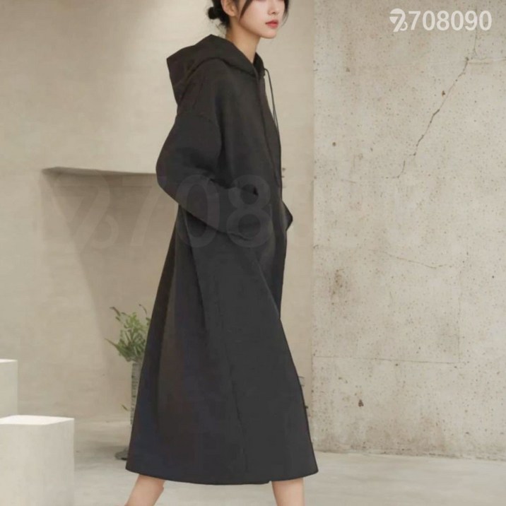 708090 헤비웨이트 오버사이즈 슬림핏 캐주얼 후드 원피스