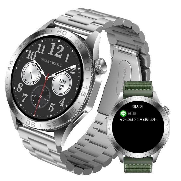 Wapik 스마트워치 ST20 블루투스 통화가능 AOD 웨어러블 GPS 한글판 1.43인치, GPS + 블루투스, 3.6cm, 실버