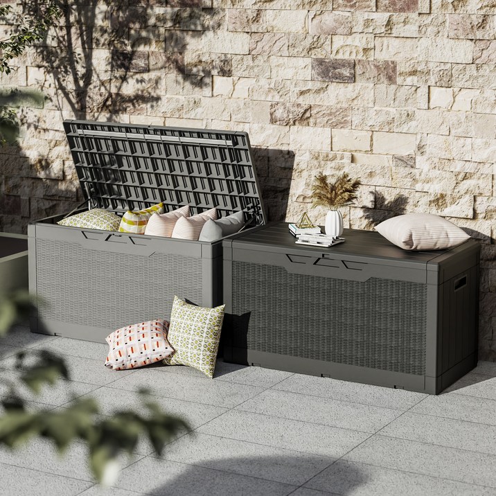 Homall 데크박스 실내 야외 캄핑 다용도 플라스틱 보관함 400L, 1개, 블랙