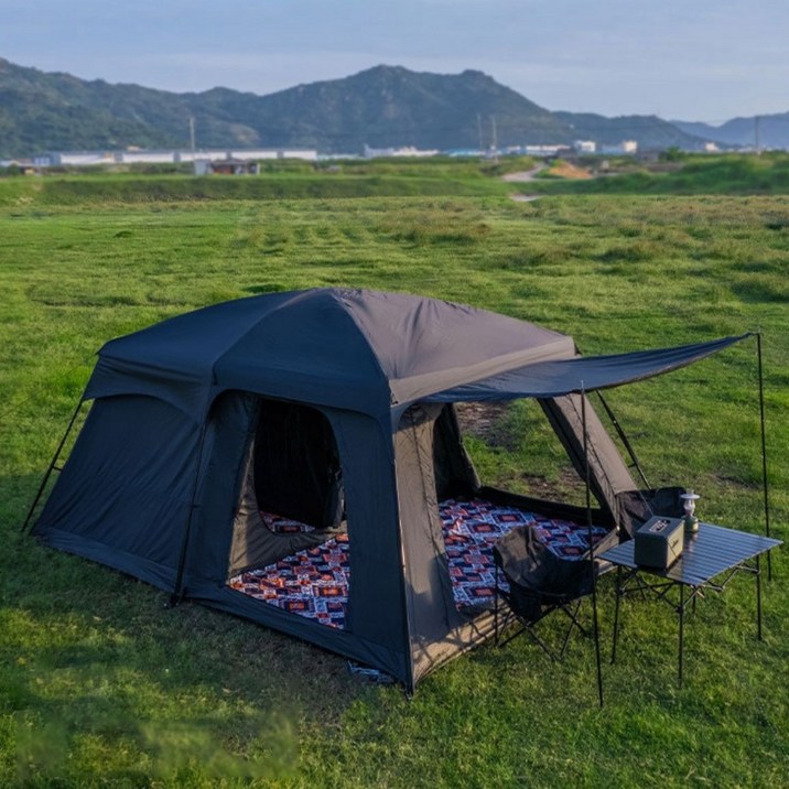 Homi Zon 캠핑 텐트 타프 대공간 2룸1거실 리빙쉘텐트 210D 자외선차단 그늘막 야외 캠핑 피크닉 대형 블랙, 5-8인(중형)