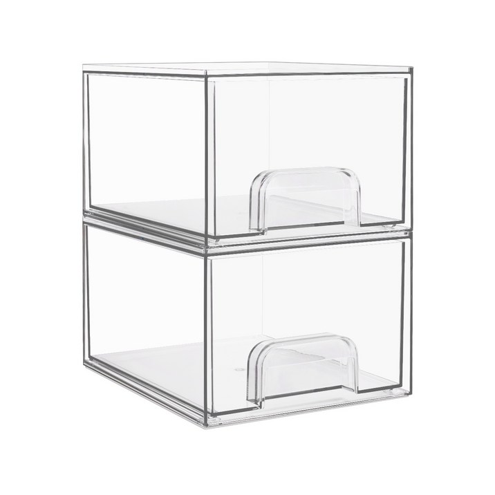 Vtopmart 슬라이딩 적층형 클리어 서랍장 다용도 화장품 수납 정리함 소형 1+1, 1세트, 투명