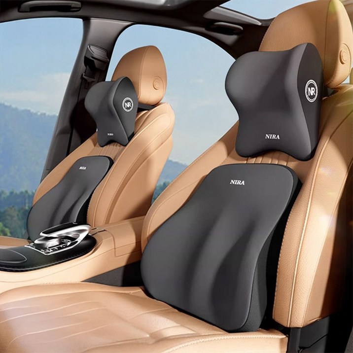 모토핏 차량용 목쿠션 허리쿠션 set, 1개, 목쿠션+허리쿠션 그레이