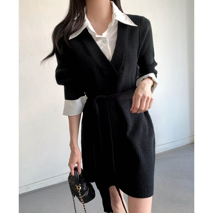 [마켓제이MARKETJ] 셔츠+레이어드 니트원피스(3col)