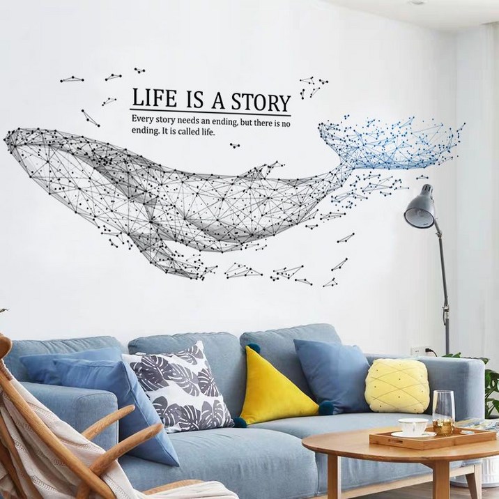 MAKABORO 고래 벽 스티커 대형 세트 거실 침실 방 벽면 리모델링 벽면 인테리어, 대형 반짝 고래가 머리(왼쪽)