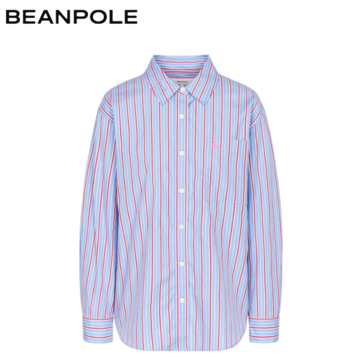 [백화점발송]빈폴레이디스 여성 스카이 블루 멀티 스트라이프 오버핏 셔츠 남방 캐주얼 데일리 출근룩 여행