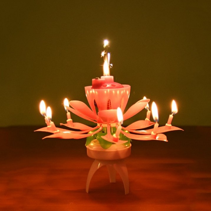로에드 360도 생일축하 회전 멜로디 생일초 연꽃초