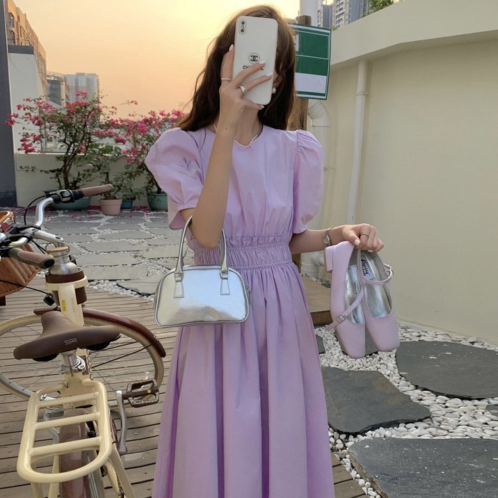 더블공주 퍼프원피스 허리밴딩  휴양지 룩 원피스