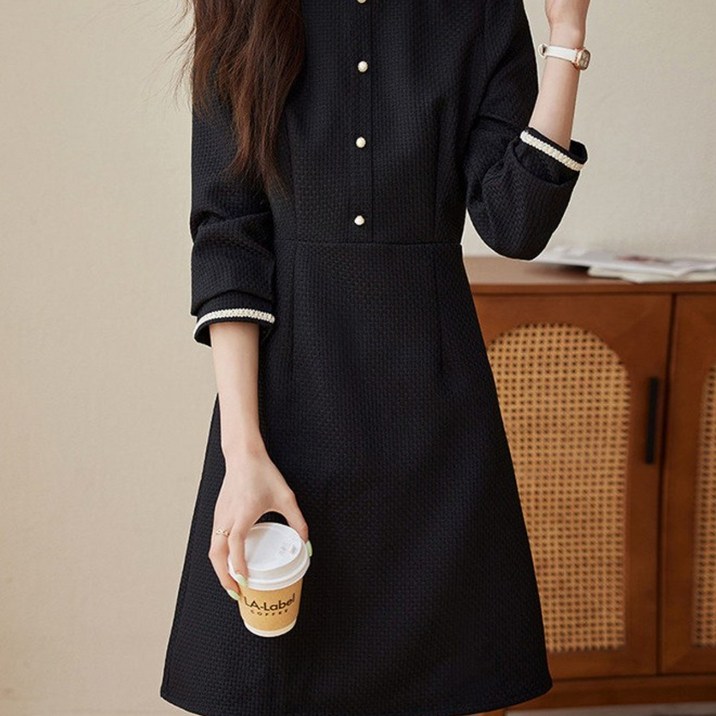 여성 트위드 원피스 미디 하객룩 오피스룩 데이트룩 정장 원피스 명품 봄 가을 슬림핏 긴팔 라운드 스커트