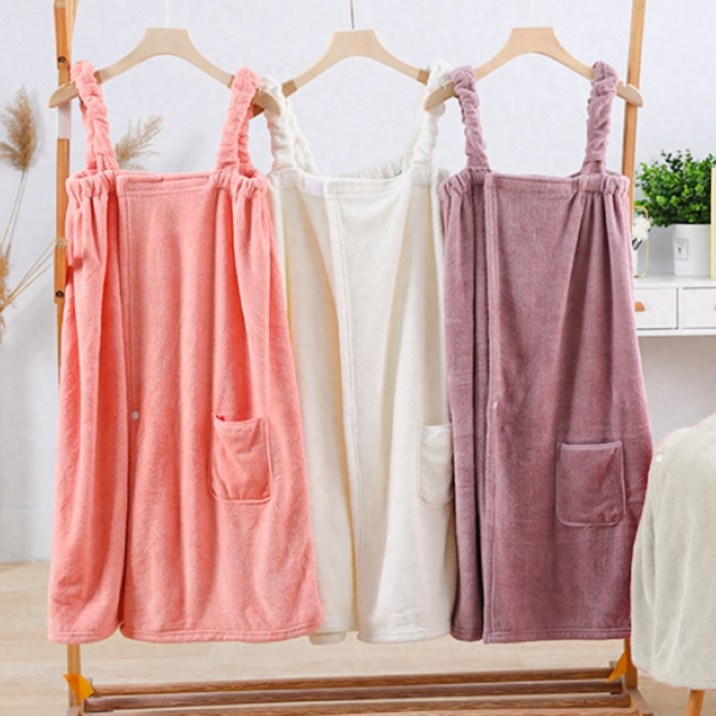 비바프 부드러운 도톰한 여성 목욕 샤워 가운 타올, 1개, 핑크