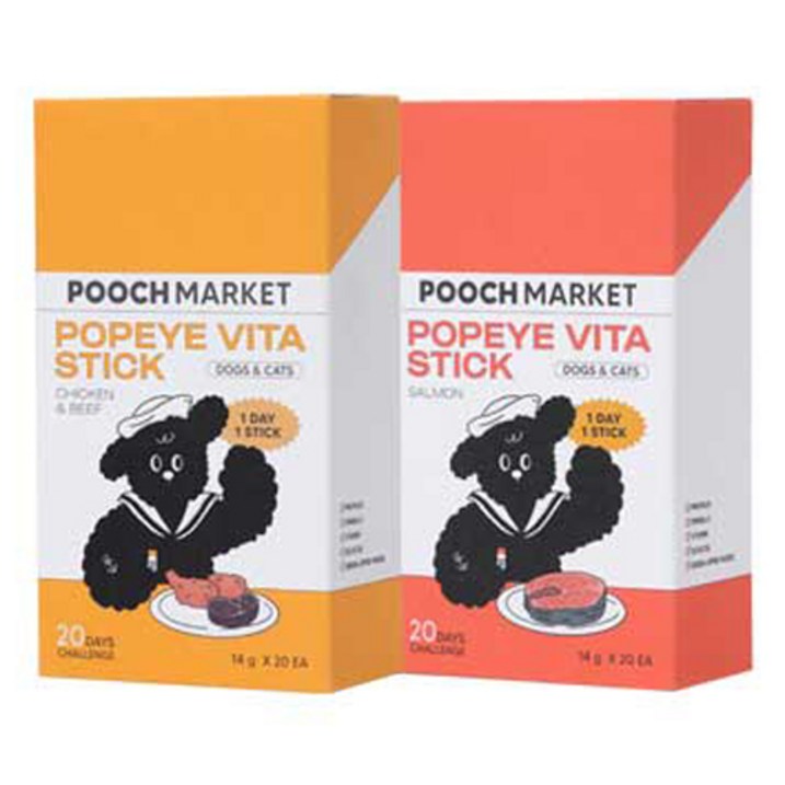 푸치마켓 뽀빠이 비타 스틱 치킨비프 + 연어 세트, 닭, 280g, 1세트 20230625