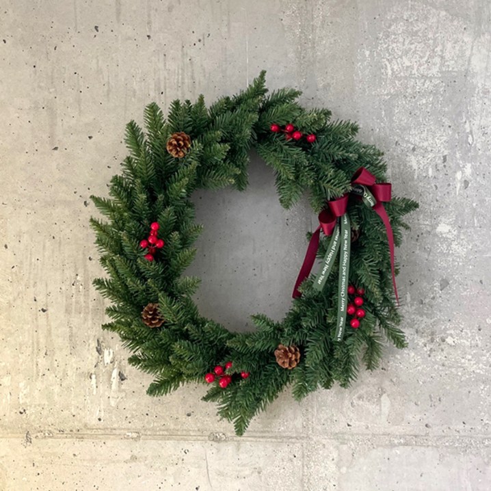 모리앤 크리스마스 레드베리 솔방울 대형리스  리본 세트, 혼합색상, 1개