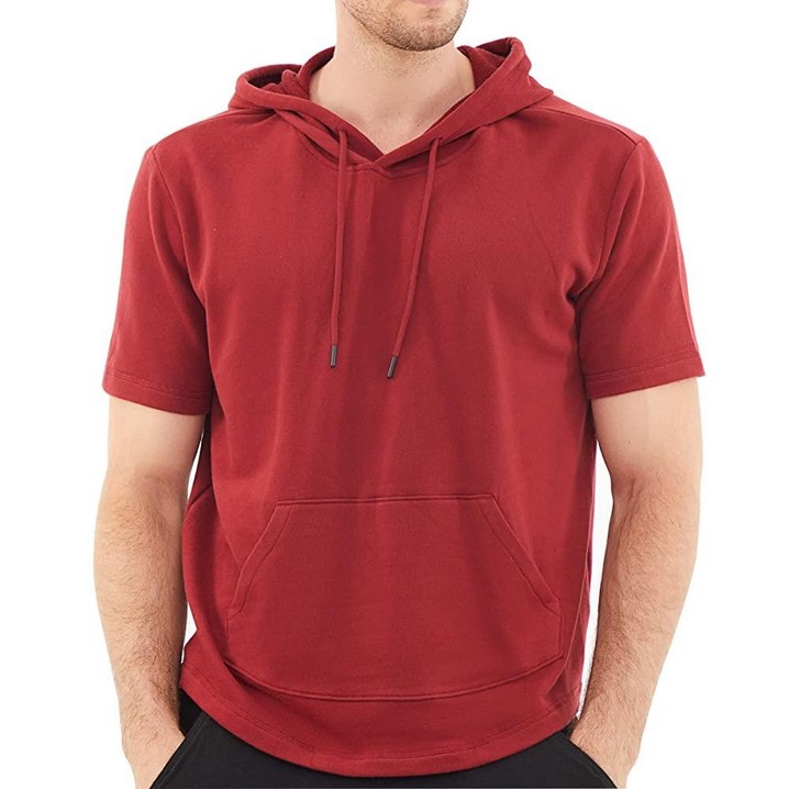 Dubinik 캥거루 포켓이 있는 남성용 반소매 후드 캐주얼 경량 스웨트셔츠, 주황색., XLarge