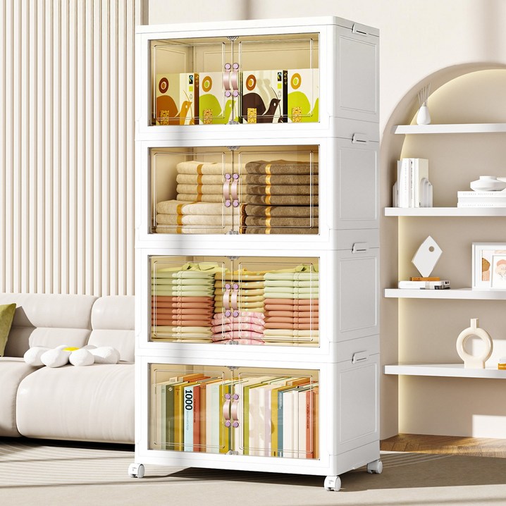 Ruesious 폴딩 대용량 리빙박스수납박스 대형 가정용 거실 장난감 사물함 간식 선반 옷정리함 수납장 대용량 수납 정리함 접이식 보관함 다용도 수납함 플라스틱 수납함 리빙박, 4개, 반투명