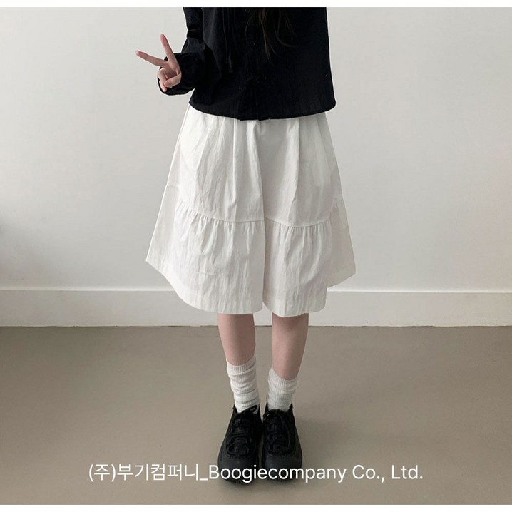 부기샵 여성치마 와튼 밴딩 미디 플레어 스커트