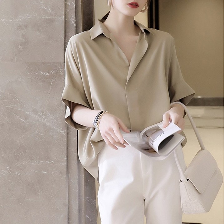 여성 셔츠 반팔 쉬폰 셔츠 c1ll0