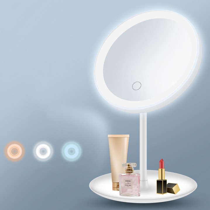 달빛 거울 LED 화장대 원형 조명 거울, 흰색