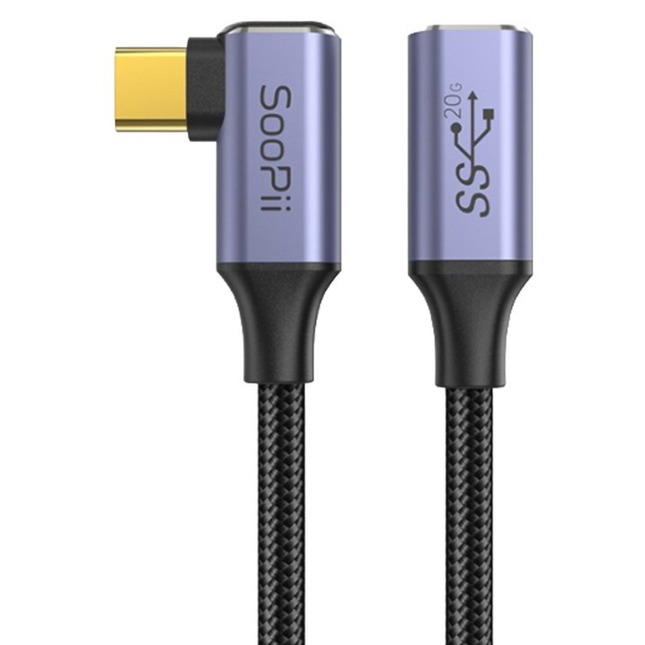 수피 USB3.2 Gen2x2 20Gbps C타입 꺾임 직각 ㄱ자 초고속 연장케이블 S48E, 1m, 1개