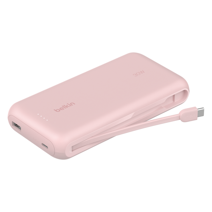 벨킨 부스트차지 케이블 일체형 보조배터리 20K 20000mAh C타입, 핑크, BPB024fq