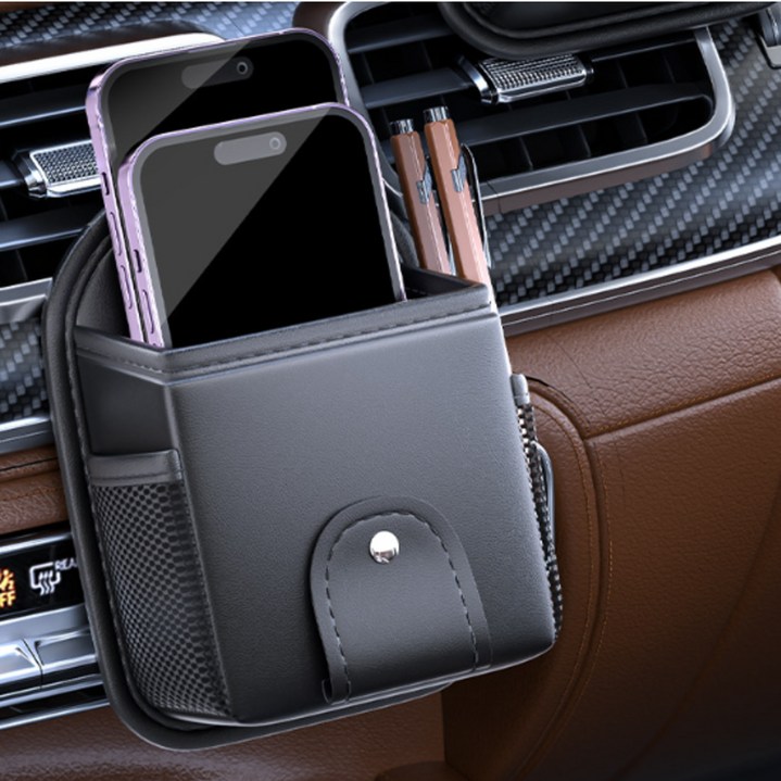 오토크루 차량용 송풍구 다용도 인조가죽 포켓 수납함