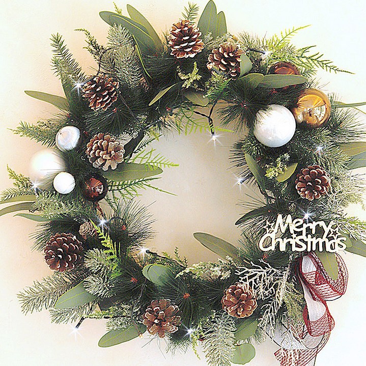 솔방울 솔트리 리스 45 + 전구 세트