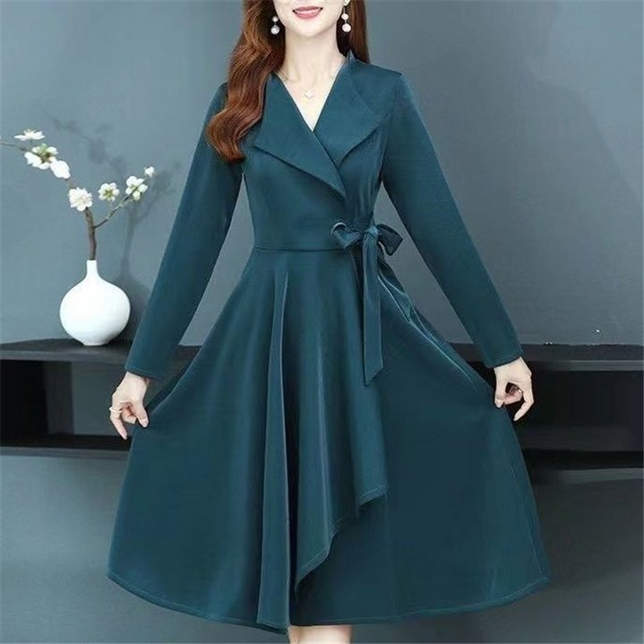 FANSYLI 봄가을 하프 트렌치코트 여성 신상 트렌디한 A라인원피스 얇은 브이넥 스트링 코트 W2411N28