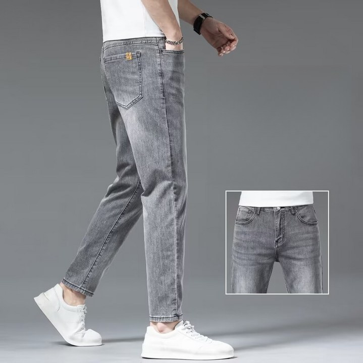 남자 얇은 나인포인트 청바지 남성 슬림핏 아이스 실크 바지