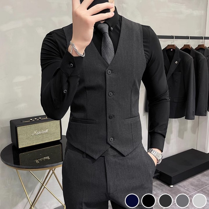 Titikong 남자 브이넥 양복조끼 베스트 정장조끼 빅사이즈 고급 신랑 턱시도조끼