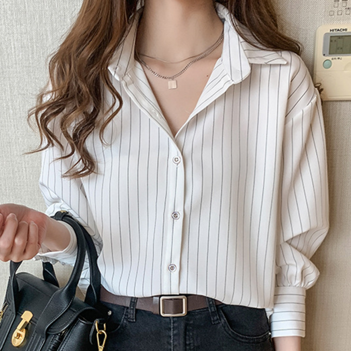 레일라 모빈 스트라이프 카라넥 셔츠 블라우스 S250811FW13