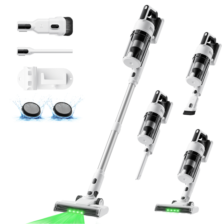 2026년형 NICESUN 차이슨 무선 스틱 청소기 BLDC 모터 30KPa 초강력 흡입력 셀프 스탠딩 다양한 구성품 MS109D, 화이트