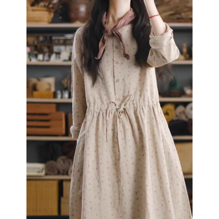 POMTOR 여성 플라워 원피스 루즈핏 빅사이즈 긴팔 원피스