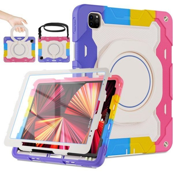 태블릿 보호 케이스 커버 HD 화면 보호기 360 스탠드 핸들 연필 홀더 어깨 스트랩15피트 낙하 보호을 갖춘 iPad Pro 12.9인치 6세대 5세대 4세대 3세대용 ROI