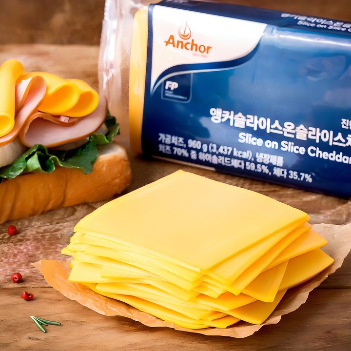 앵커 슬라이스 온 슬라이스 체다치즈 80매입, 960g, 1개 앵커 슬라이스 온 슬라이스 체다치즈 80매입, 960g, 1개