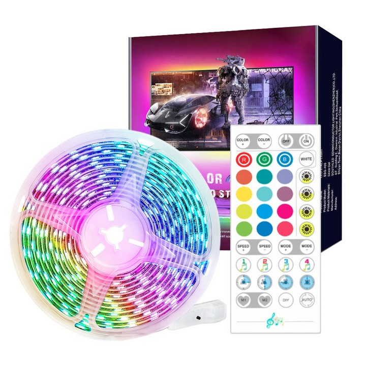 비상 루시 16색 USB 모니터 붙이는 LED RGB 간접 줄조명 2m, 2m